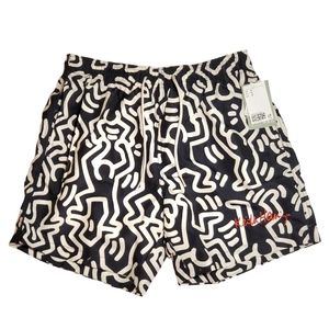 H&M Keith Haring Mens Swim Shorts Trunks Medium Black White Retro 90s NEW